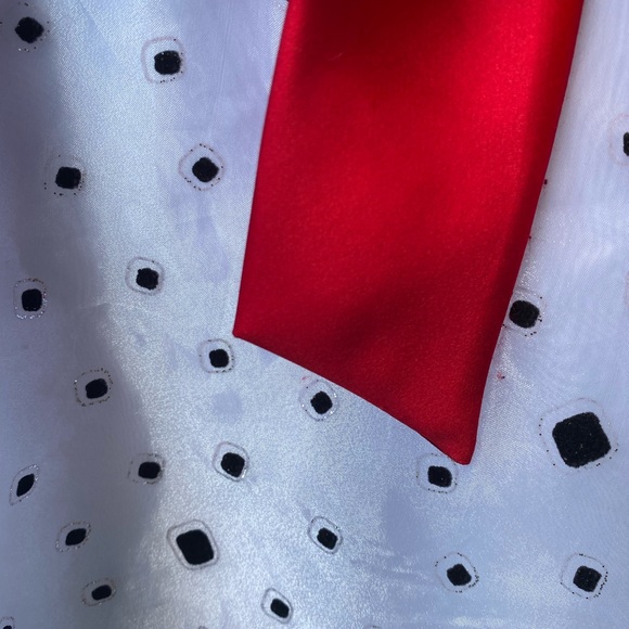 Bonnie Jean girls’ 16 1/2 dress, black velour top, red satin sash, polka dots - Picture 3 of 6